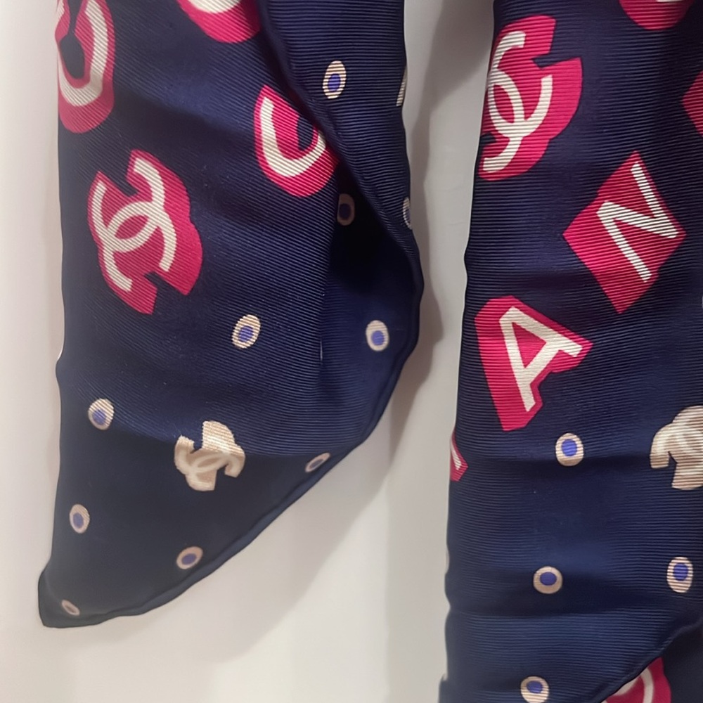 Chanel Navy Blue Logo Hair Accessory Scarf and Scrunchie - Picture 4 of 9
